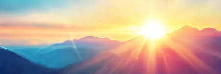 Golden Hour Mountain Landscape Background, Soft Focus with Dreamy Golden Light and Pastel Colorsの素材