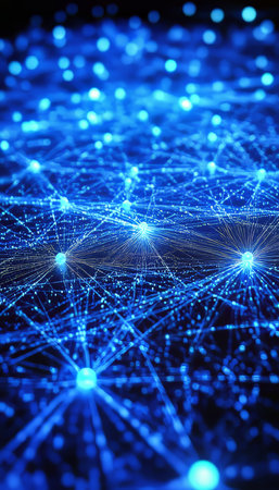 Network of Blue Lights, Digital Connections and Nodes, Abstract Technology Backgroundの素材