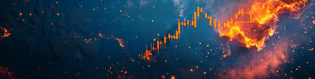 World Map Engulfed in Flames and Ascending Financial Chart Global Economic Crisis Concept.の素材