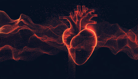 Geometric Human Heart Vector Art, Red Gradient, Wave Lines Background, Graphic Designの素材