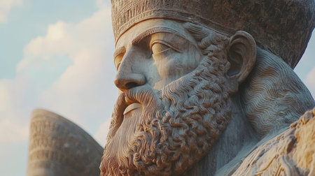 Close-up View of Ancient Stone Sculpture with Intricate Details and Weathered Texturesの素材