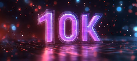 Glowing Digital Single Number 10K Purple Pink Futura Style Futuristic Tech On Background.の素材