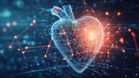 Abstract Digital Heart Connection Medical Technology, Healthcare Innovation Illustrationの素材