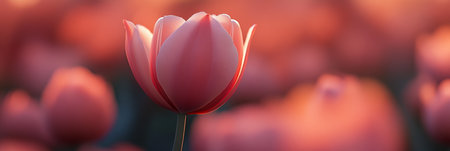 Pink Tulip In Focus, Colorful Background, Spring Flowers, Macro Photography, Soft Bokehの素材