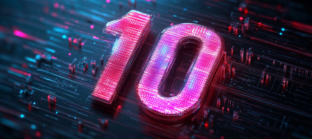 Glowing Digital Single Big 3D Number 10 On Futuristic Abstract Background, Countdown Conceptの素材