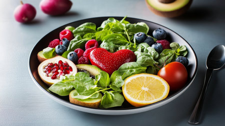 Fresh Salad for Heart Health A Colorful Plate of Fruits, Vegetables, and Healthy Eatingの素材
