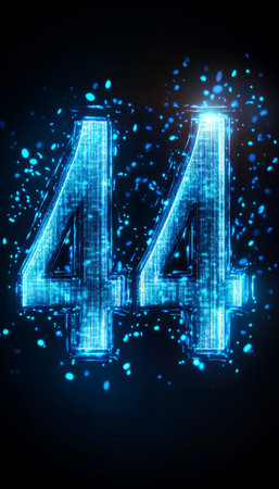 Glowing Digital Number 44 in Futuristic Style on Abstract Background with Technology Concept Design,の素材