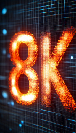 Glowing Digital 3D Number 8K On A Futuristic Technology Background, Representing High Resolutionの素材