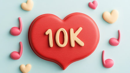 Red Heart With 10K Text Surrounding By Musical Notes , And Lovely Hearts Over Pastel Background,.の素材