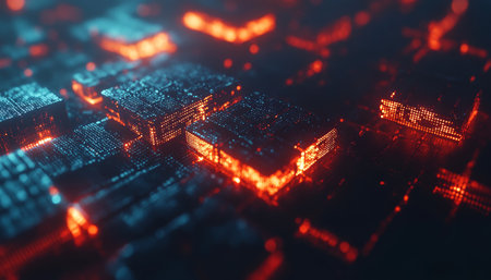 Abstract Futuristic Technology Background With Glowing 3D Cubes Network Connections Digital Artの素材