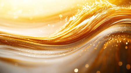 Abstract Liquid Gold Texture, Wavy Golden Background, Smooth Reflective Surface, Bright Yellowの素材