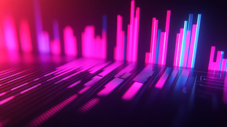 Vibrant Data Visualization Glowing Charts And Lines In Pink And Blue, Technology Backgroundの素材