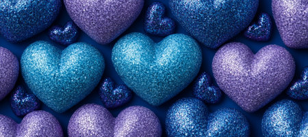 Heartfelt Sparkle Blue And Purple Glitter Ornaments Create A Festive Background Textureの素材