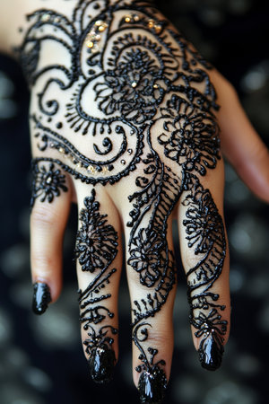 Intricate Henna Designs Adorn a Woman s Hand Celebrating Cultural Beauty and Body Art Traditions.の素材