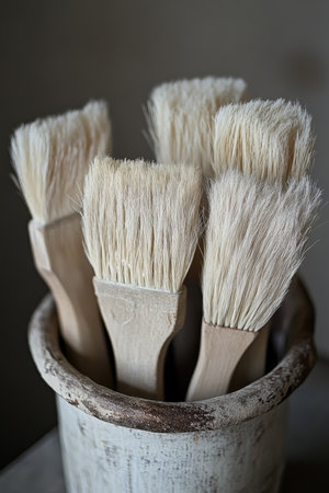 Rustic Cleaning Brushes Group Of Natural Bristle Brushes, Texture And Tones In Natural Lightの素材