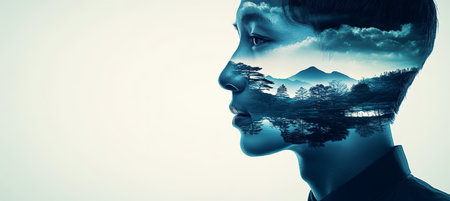 Serene Memory, Peaceful Mind A Thoughtful Senior Blends with Nature s Tranquil Beauty.の素材