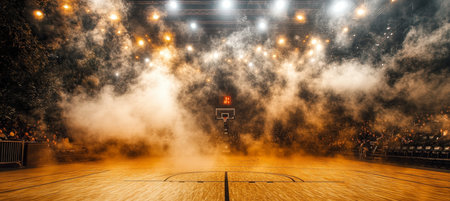 Basketball Arena With Spotlights and Smoke, Dramatic Atmosphere for Sports Photographyの素材