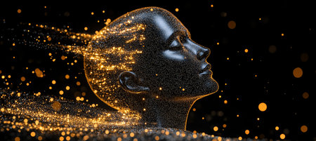 Digital Particle Head Profile with Flowing Light, Artificial Intelligence, Universe Conceptの素材