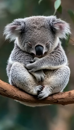Sleeping Beauty of the Eucalyptus An Adorable Koala Takes a Peaceful Nap, Wildlife Portraitの素材