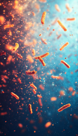 Microscopic View of Orange Bacteria Cells A Scientific Illustration for Biological Themesの素材