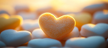 Heart-shaped Candies with Soft Lighting, Romance and Love Concept for Valentine s Day, Sweet Treatsの素材