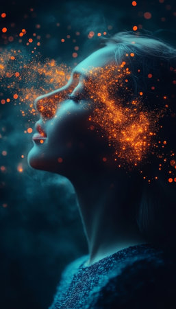 Cosmic Energy Flow, Woman With Glowing Particles, Fantasy Portrait, Stardust magic powerの素材