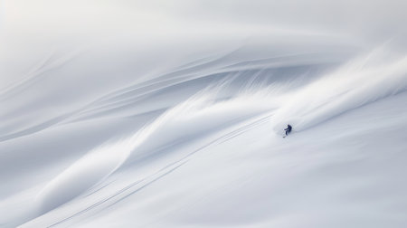 Powder Dreams Lone Skier Carves Through Pristine Snow, Leaving a Trail of Fresh Tracksの素材