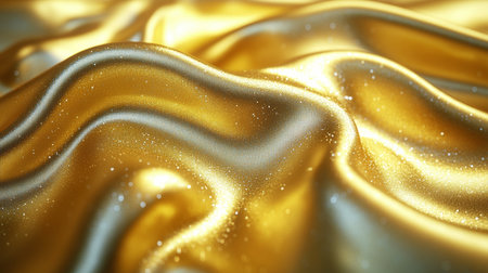 Golden Silk Drapery Luxurious Textile Background With Elegant Folds And Shimmering Highlights.の素材