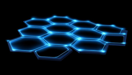 Abstract Futuristic Blue Hexagon Mesh Structure on Dark Background, Network Connections Illustrationの素材