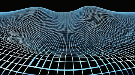 Abstract Flowing Grid, Interconnected Nodes Form a Dynamic Network in Bright Blue, Digital Artの素材