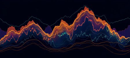 Abstract Financial Data Chart with Vibrant Colors on Dark Background, Vector Illustrationの素材