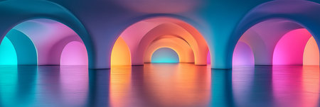 Vibrant Neon Abstract Tunnel, Smooth Flowing Lines of Color, Creating Sense of Forward Motionの素材