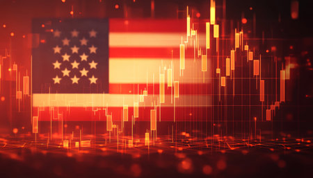 American Flag with Abstract Financial Chart, Digital Illustration of Stock Market, Vector Graphic.の素材