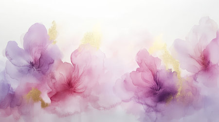 Abstract Pink, Purple, and Gold Watercolor Floral Background Design with Soft, Dreamy Feelの素材