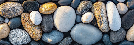 Smooth Grey And White Pebbles Texture, Detailed Stones Background, Natural Material Closeupの素材