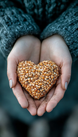 Heart of Gold, Golden Heart Crafted From Yarn Held in Gentle Hands, Symbol of Love and Careの素材