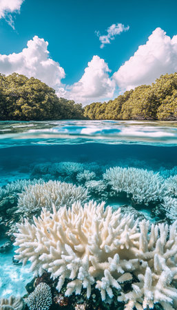Underwater Paradise Pristine Coral Reef in Crystal Clear Water, Tranquil Ocean Sceneの素材