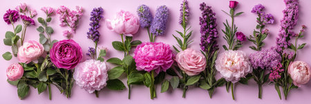 Floral Composition With Colorful Flowers On Light Pink Background. Spring Floral Arrangement.の素材