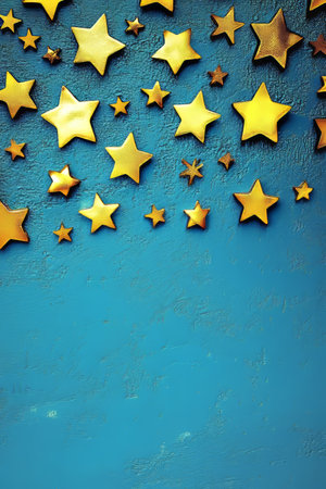 Gold Stars on a Blue Background Festive Decoration, Holiday Cheer, Celebratory Theme.の素材