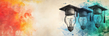Bright Ideas And Learning Education Abstract Design With Lightbulb And Graduation Capsの素材