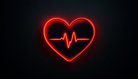 Red Neon Heartbeat Line, Black Background A Symbol of Love, Health, and Medical Illustrationの素材