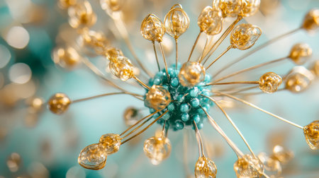 Abstract Data Visualization, Vivid Turquoise And Golden Network Pattern, No Blurring.の素材