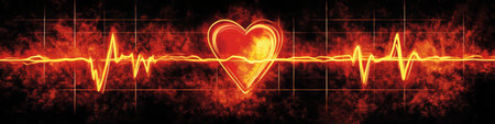 Burning Heartbeat on Red Monitor Screen, Consistent Stroke Line - Medical Concept Illustrationの素材