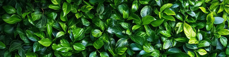 Lush Green Foliage Background A Wall Of Tropical Leaves forming A Beautiful Natural Pattern.の素材