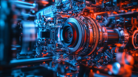 Cinematic Technology A Detailed Closeup of a Film Camera Lens and Its Intricate Internal Mechanicsの素材