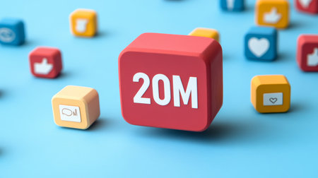 Social Media Notification Cubes, 20 Million Followers Celebration on Pastel Backgroundの素材