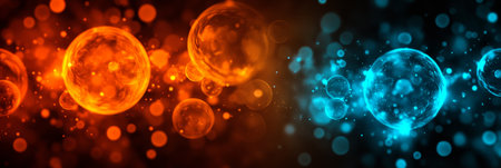 Abstract Orange and Blue Glowing Particles Background, Science Fiction Wallpaper With Copy Spaceの素材