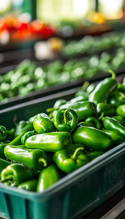 Fresh Green Jalapeno Peppers For Sale At Farmers Market, Vibrant And Colorful Produce Displayの素材