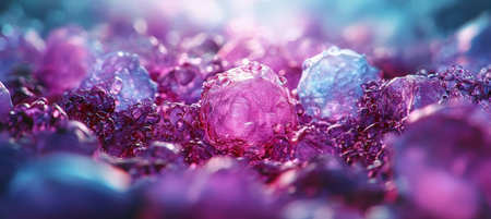Microscopic Abstract, Close-Up Of Crystallized, Purple And Blue Organic Material With Light Bokeh.の素材