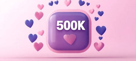 500K Celebration Social Media Milestone with Floating Hearts on Pastel Pink Backgroundの素材